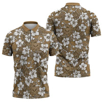 Kuvui Bula Fiji Zipper Polo Shirt Fijian Tapa Seamless Hibiscus - Polynesian Pride