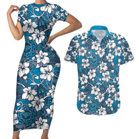 Karakarawa Bula Fiji Couples Matching Short Sleeve Bodycon Dress and Hawaiian Shirt Fijian Tapa Seamless Hibiscus LT14 Blue - Polynesian Pride