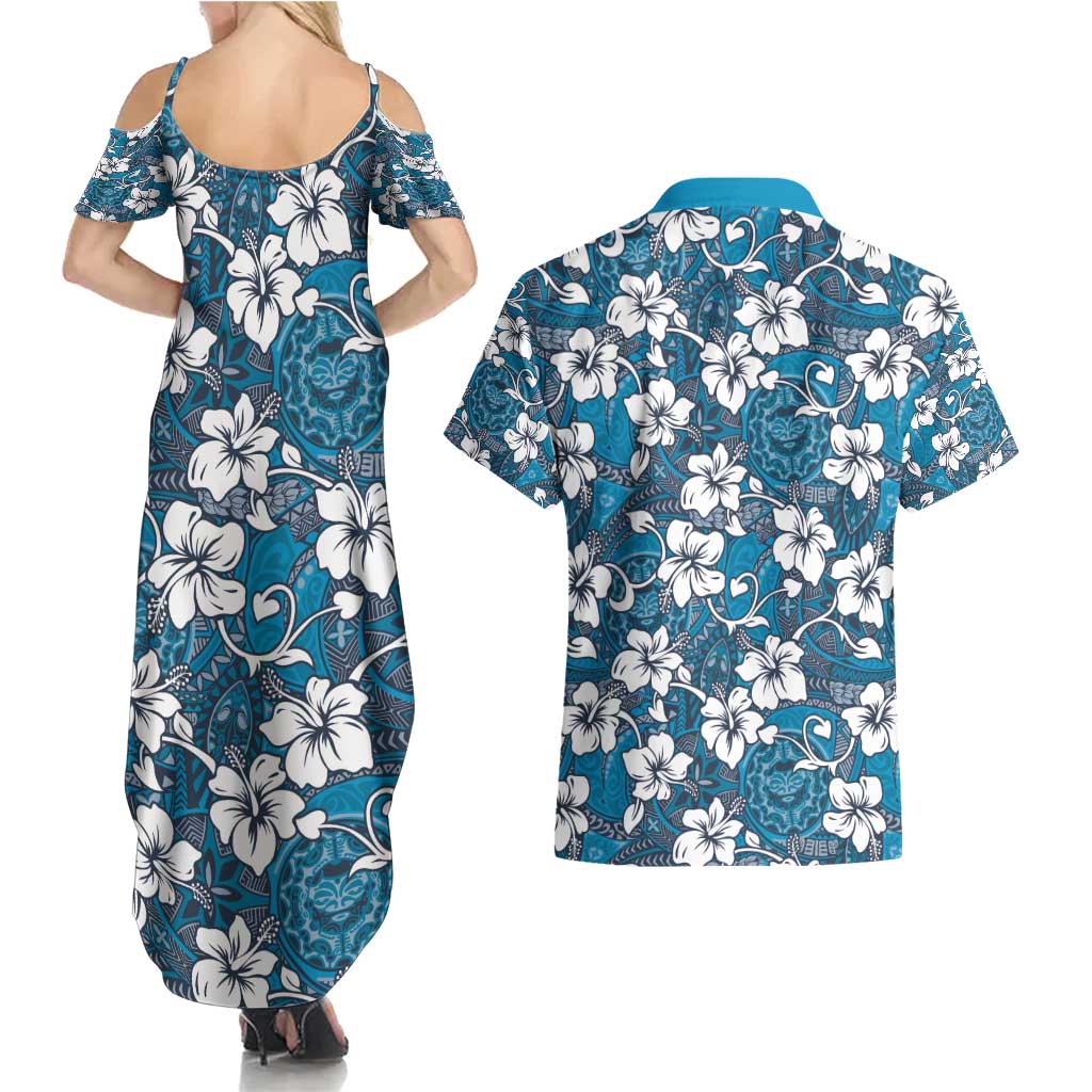 Karakarawa Bula Fiji Couples Matching Summer Maxi Dress and Hawaiian Shirt Fijian Tapa Seamless Hibiscus LT14 - Polynesian Pride