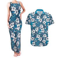 Karakarawa Bula Fiji Couples Matching Tank Maxi Dress and Hawaiian Shirt Fijian Tapa Seamless Hibiscus LT14 Blue - Polynesian Pride
