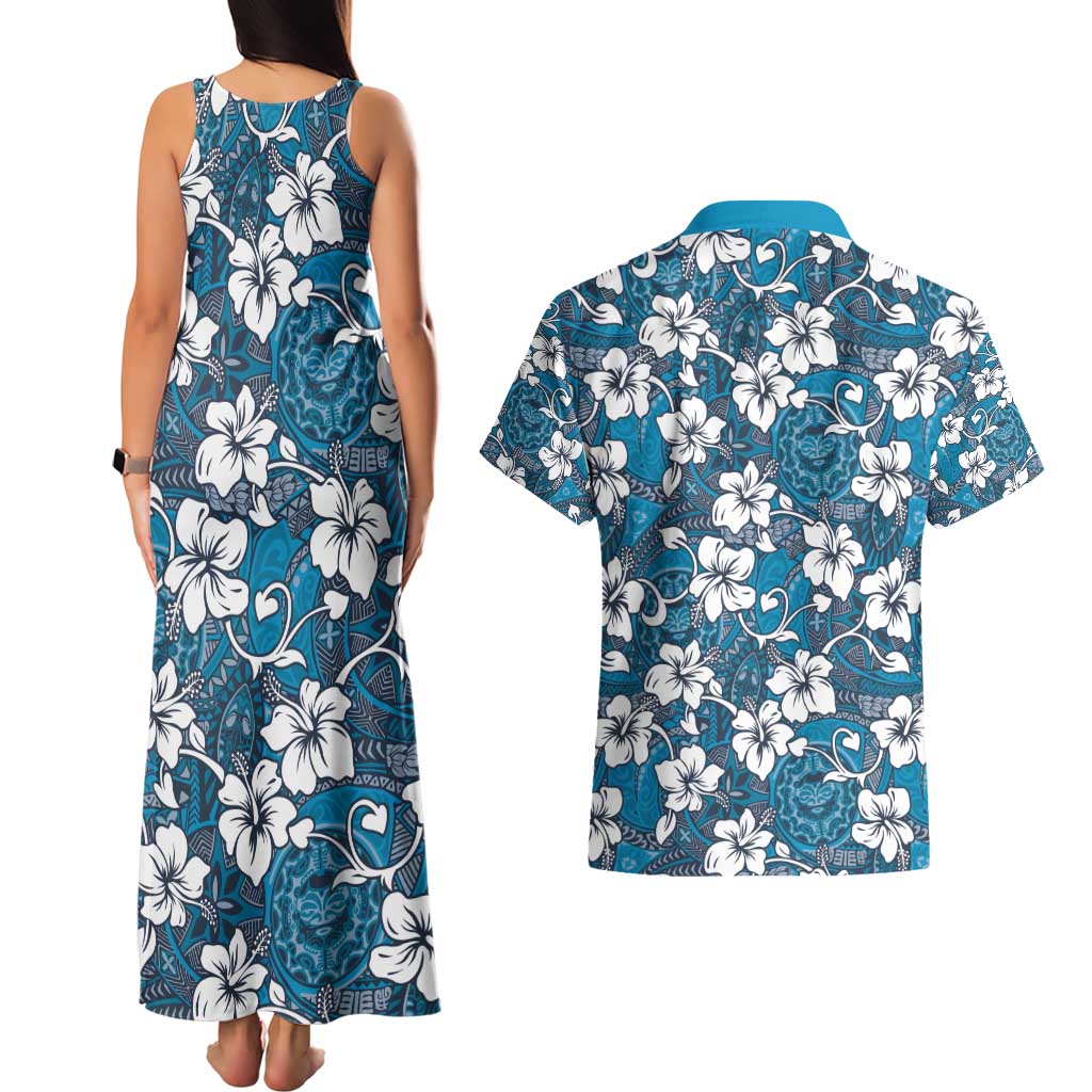 Karakarawa Bula Fiji Couples Matching Tank Maxi Dress and Hawaiian Shirt Fijian Tapa Seamless Hibiscus LT14 - Polynesian Pride