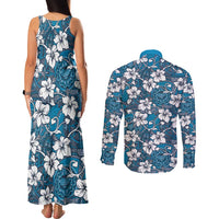 Karakarawa Bula Fiji Couples Matching Tank Maxi Dress and Long Sleeve Button Shirt Fijian Tapa Seamless Hibiscus LT14 - Polynesian Pride