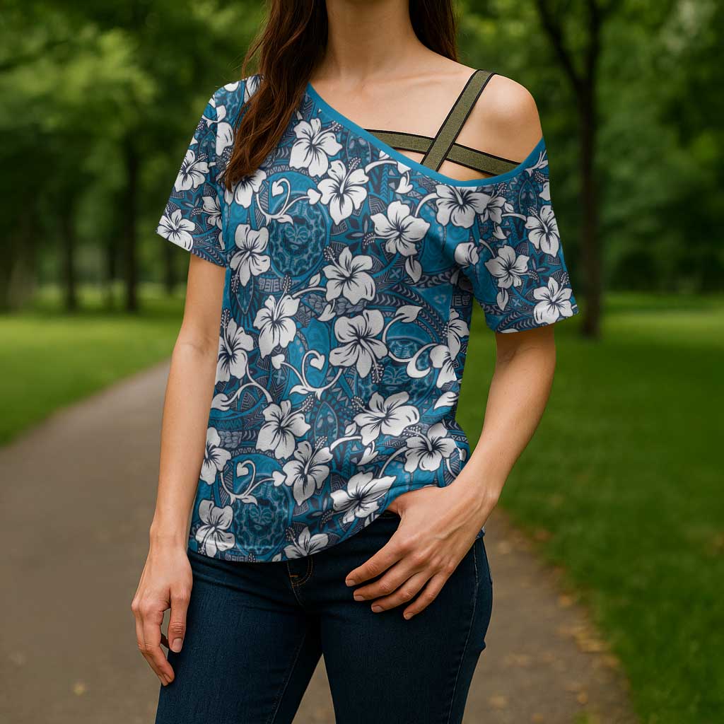 Karakarawa Bula Fiji Cross Shoulder Shirt Fijian Tapa Seamless Hibiscus - Polynesian Pride