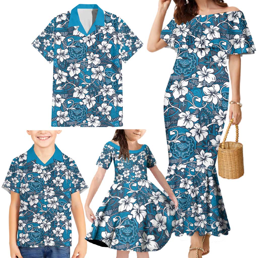Karakarawa Bula Fiji Family Matching Mermaid Dress and Hawaiian Shirt Fijian Tapa Seamless Hibiscus LT14 - Polynesian Pride