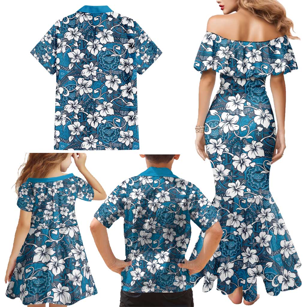 Karakarawa Bula Fiji Family Matching Mermaid Dress and Hawaiian Shirt Fijian Tapa Seamless Hibiscus LT14 - Polynesian Pride