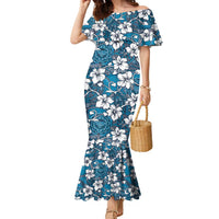 Karakarawa Bula Fiji Family Matching Mermaid Dress and Hawaiian Shirt Fijian Tapa Seamless Hibiscus LT14 Mom's Dress Blue - Polynesian Pride