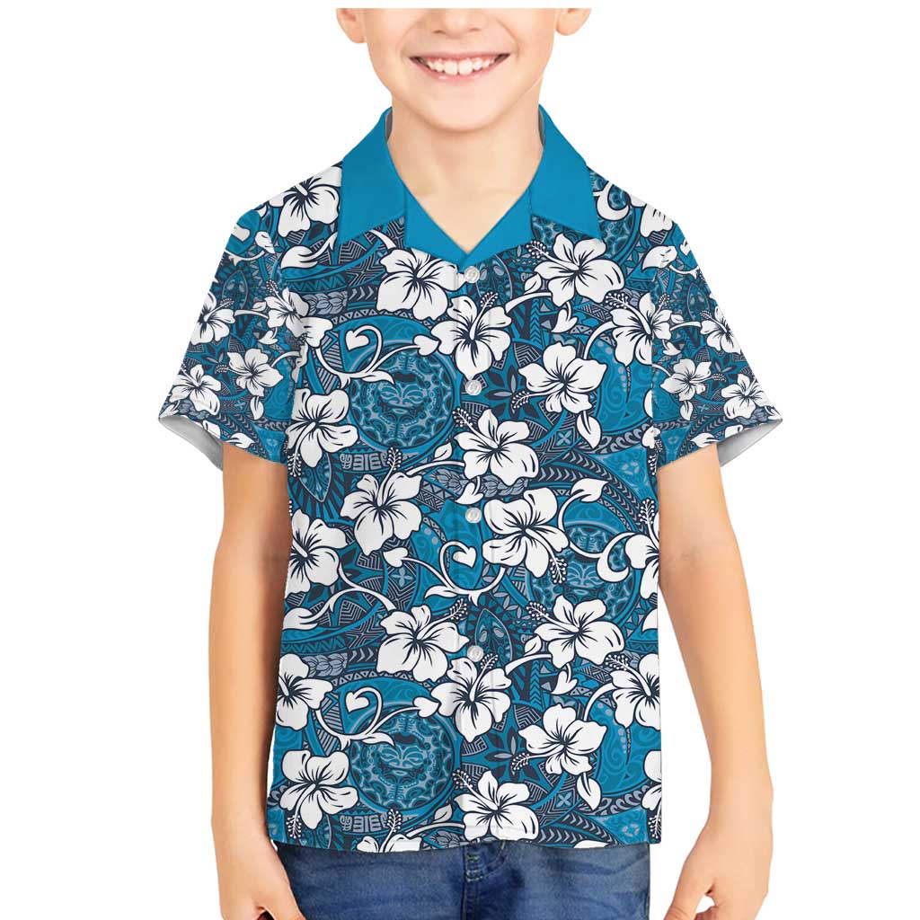 Karakarawa Bula Fiji Family Matching Mermaid Dress and Hawaiian Shirt Fijian Tapa Seamless Hibiscus LT14 Son's Shirt Blue - Polynesian Pride