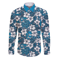 Karakarawa Bula Fiji Family Matching Off The Shoulder Long Sleeve Dress and Hawaiian Shirt Fijian Tapa Seamless Hibiscus LT14 Dad's Shirt - Long Sleeve Blue - Polynesian Pride
