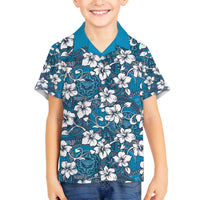 Karakarawa Bula Fiji Family Matching Off The Shoulder Long Sleeve Dress and Hawaiian Shirt Fijian Tapa Seamless Hibiscus LT14 Son's Shirt Blue - Polynesian Pride