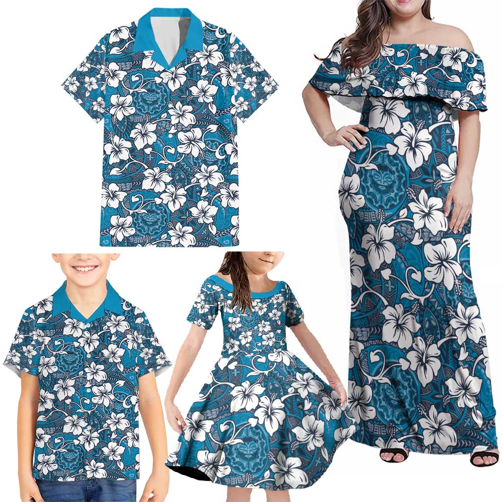Karakarawa Bula Fiji Family Matching Off Shoulder Maxi Dress and Hawaiian Shirt Fijian Tapa Seamless Hibiscus LT14 - Polynesian Pride