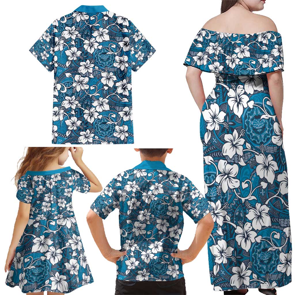 Karakarawa Bula Fiji Family Matching Off Shoulder Maxi Dress and Hawaiian Shirt Fijian Tapa Seamless Hibiscus LT14 - Polynesian Pride