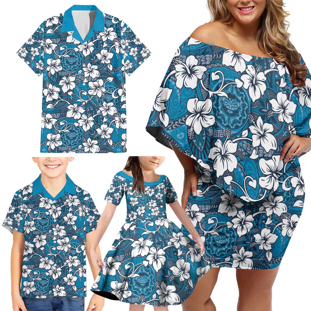 Karakarawa Bula Fiji Family Matching Off Shoulder Short Dress and Hawaiian Shirt Fijian Tapa Seamless Hibiscus LT14 - Polynesian Pride
