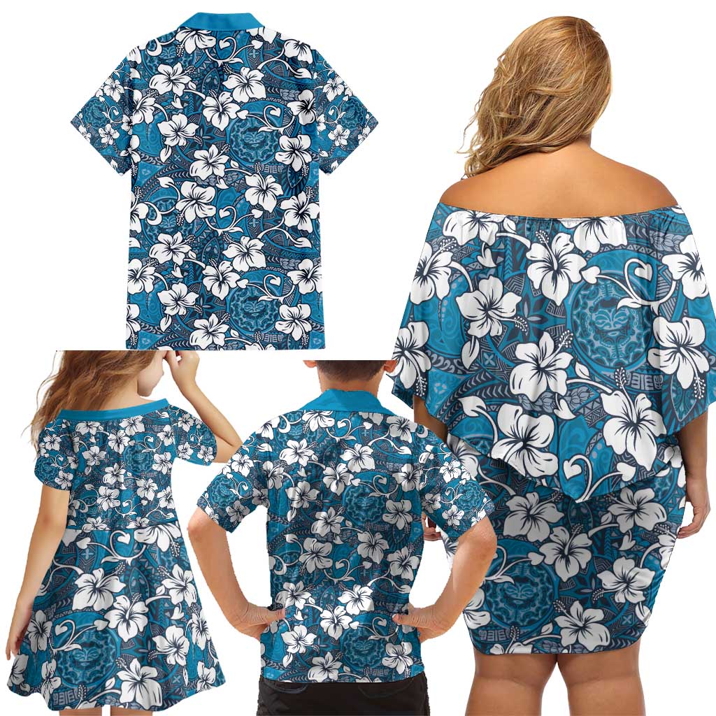 Karakarawa Bula Fiji Family Matching Off Shoulder Short Dress and Hawaiian Shirt Fijian Tapa Seamless Hibiscus LT14 - Polynesian Pride