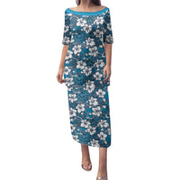 Karakarawa Bula Fiji Family Matching Puletasi and Hawaiian Shirt Fijian Tapa Seamless Hibiscus LT14 Mom's Dress Blue - Polynesian Pride