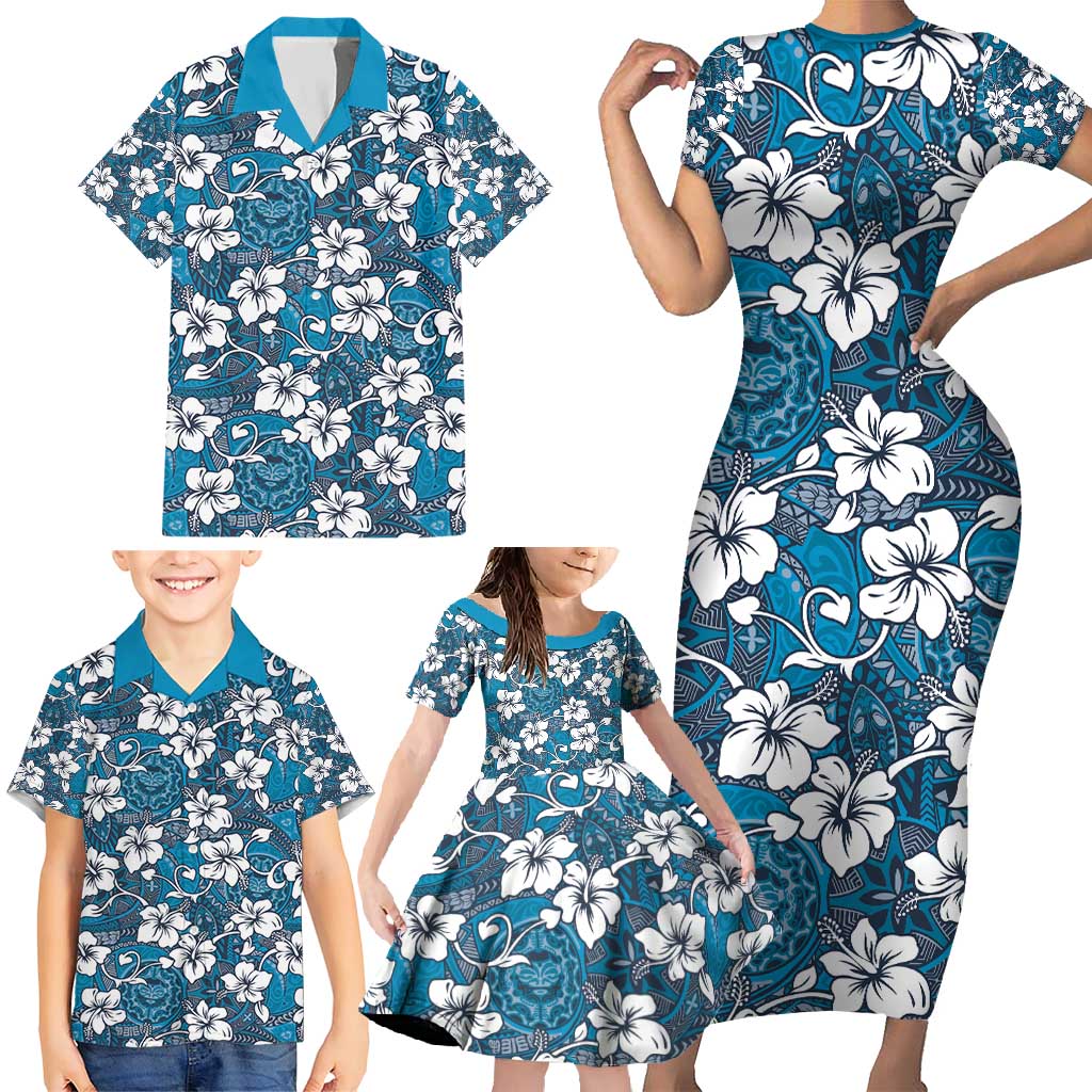 Karakarawa Bula Fiji Family Matching Short Sleeve Bodycon Dress and Hawaiian Shirt Fijian Tapa Seamless Hibiscus LT14 - Polynesian Pride