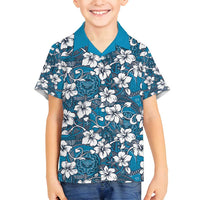 Karakarawa Bula Fiji Family Matching Summer Maxi Dress and Hawaiian Shirt Fijian Tapa Seamless Hibiscus LT14 Son's Shirt Blue - Polynesian Pride