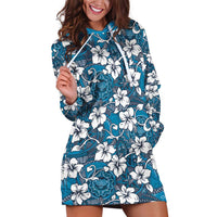 Karakarawa Bula Fiji Hoodie Dress Fijian Tapa Seamless Hibiscus LT14 Blue - Polynesian Pride