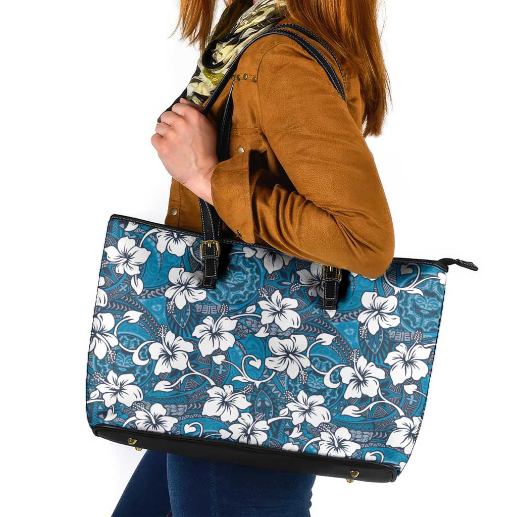 Karakarawa Bula Fiji Leather Tote Bag Fijian Tapa Seamless Hibiscus - Polynesian Pride