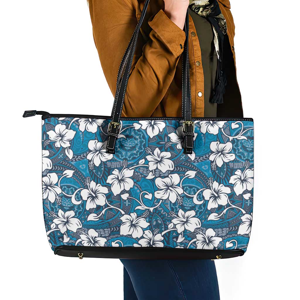 Karakarawa Bula Fiji Leather Tote Bag Fijian Tapa Seamless Hibiscus - Polynesian Pride