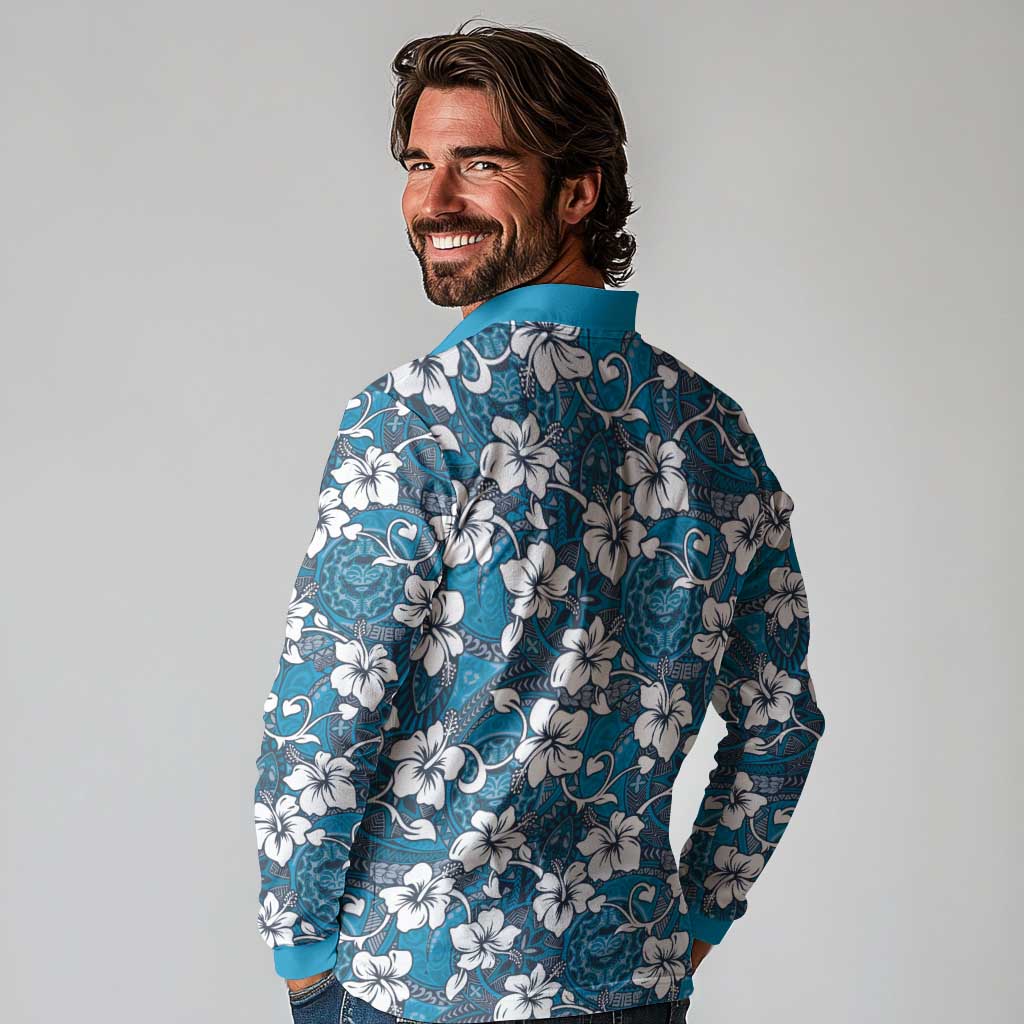 Karakarawa Bula Fiji Long Sleeve Polo Shirt Fijian Tapa Seamless Hibiscus - Polynesian Pride