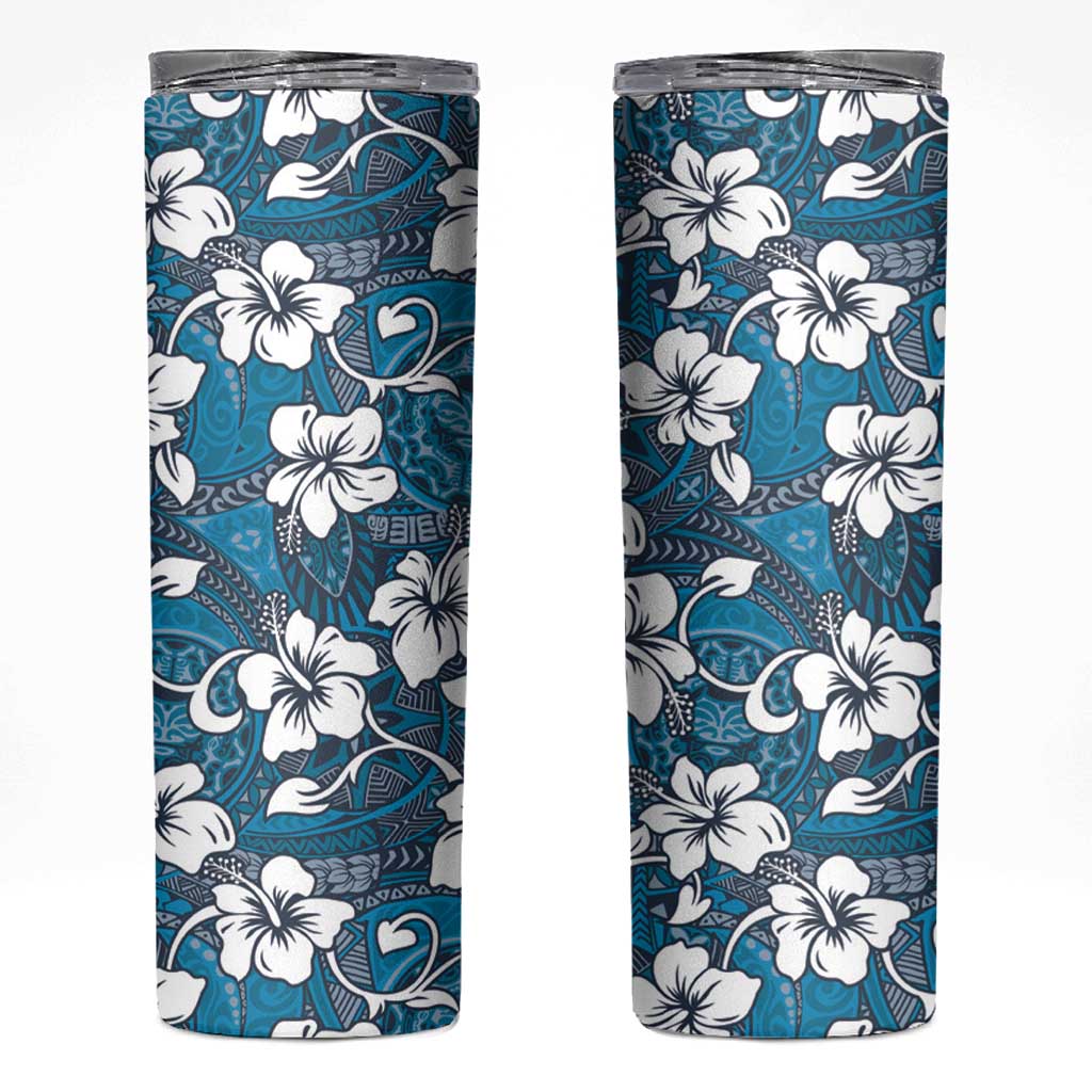 Karakarawa Bula Fiji Skinny Tumbler Fijian Tapa Seamless Hibiscus LT14 Blue - Polynesian Pride