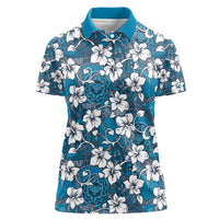 Karakarawa Bula Fiji Women Polo Shirt Fijian Tapa Seamless Hibiscus LT14 Female Blue - Polynesian Pride