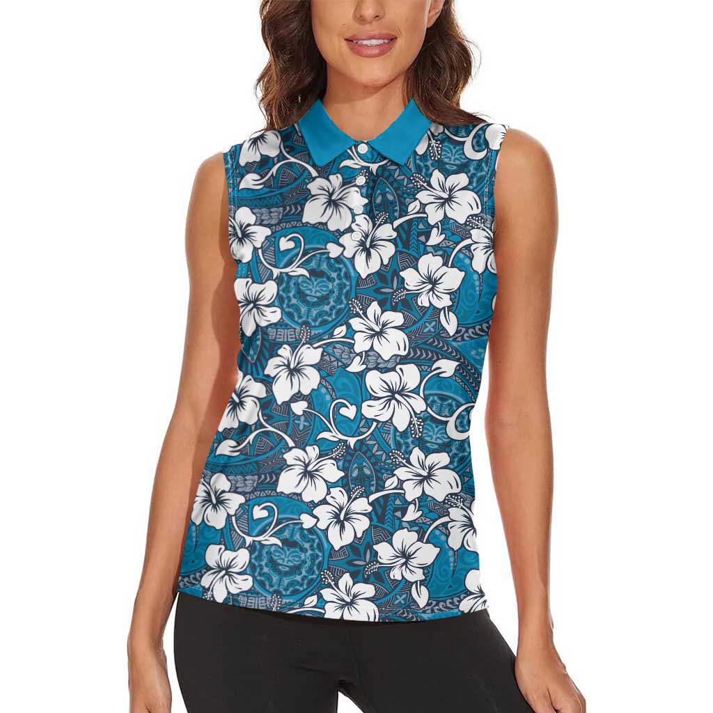 Karakarawa Bula Fiji Women Sleeveless Polo Shirt Fijian Tapa Seamless Hibiscus LT14 - Polynesian Pride
