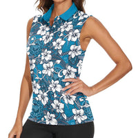 Karakarawa Bula Fiji Women Sleeveless Polo Shirt Fijian Tapa Seamless Hibiscus LT14 - Polynesian Pride
