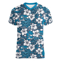 Karakarawa Bula Fiji Women V-Neck T-Shirt Fijian Tapa Seamless Hibiscus LT14 Female Blue - Polynesian Pride