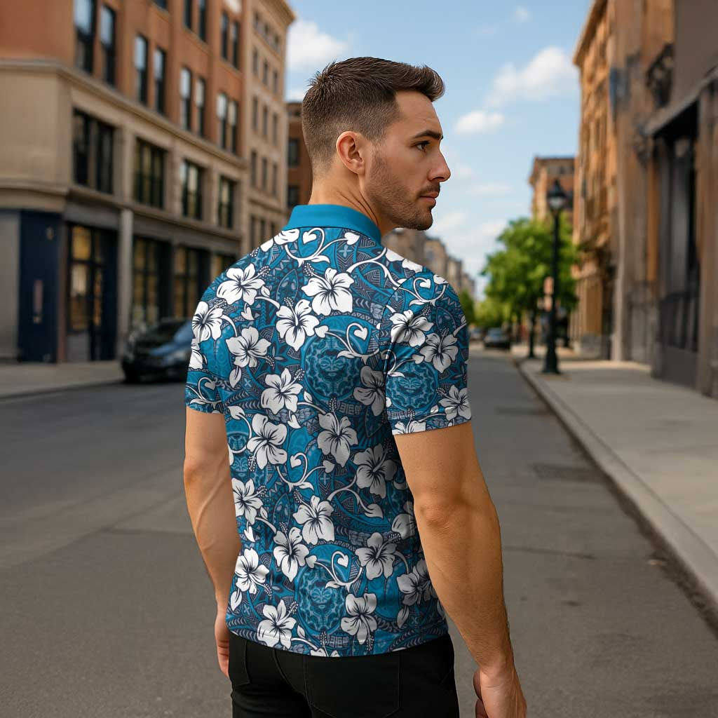 Karakarawa Bula Fiji Zipper Polo Shirt Fijian Tapa Seamless Hibiscus - Polynesian Pride
