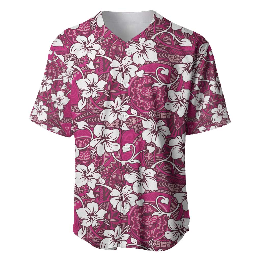 Piqi Bula Fiji Baseball Jersey Fijian Tapa Seamless Hibiscus LT14 Pink - Polynesian Pride