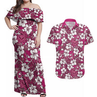 Piqi Bula Fiji Couples Matching Off Shoulder Maxi Dress and Hawaiian Shirt Fijian Tapa Seamless Hibiscus LT14 Pink - Polynesian Pride