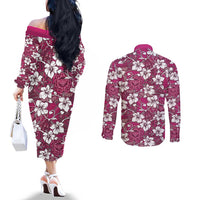 Piqi Bula Fiji Couples Matching Off The Shoulder Long Sleeve Dress and Long Sleeve Button Shirt Fijian Tapa Seamless Hibiscus LT14 - Polynesian Pride
