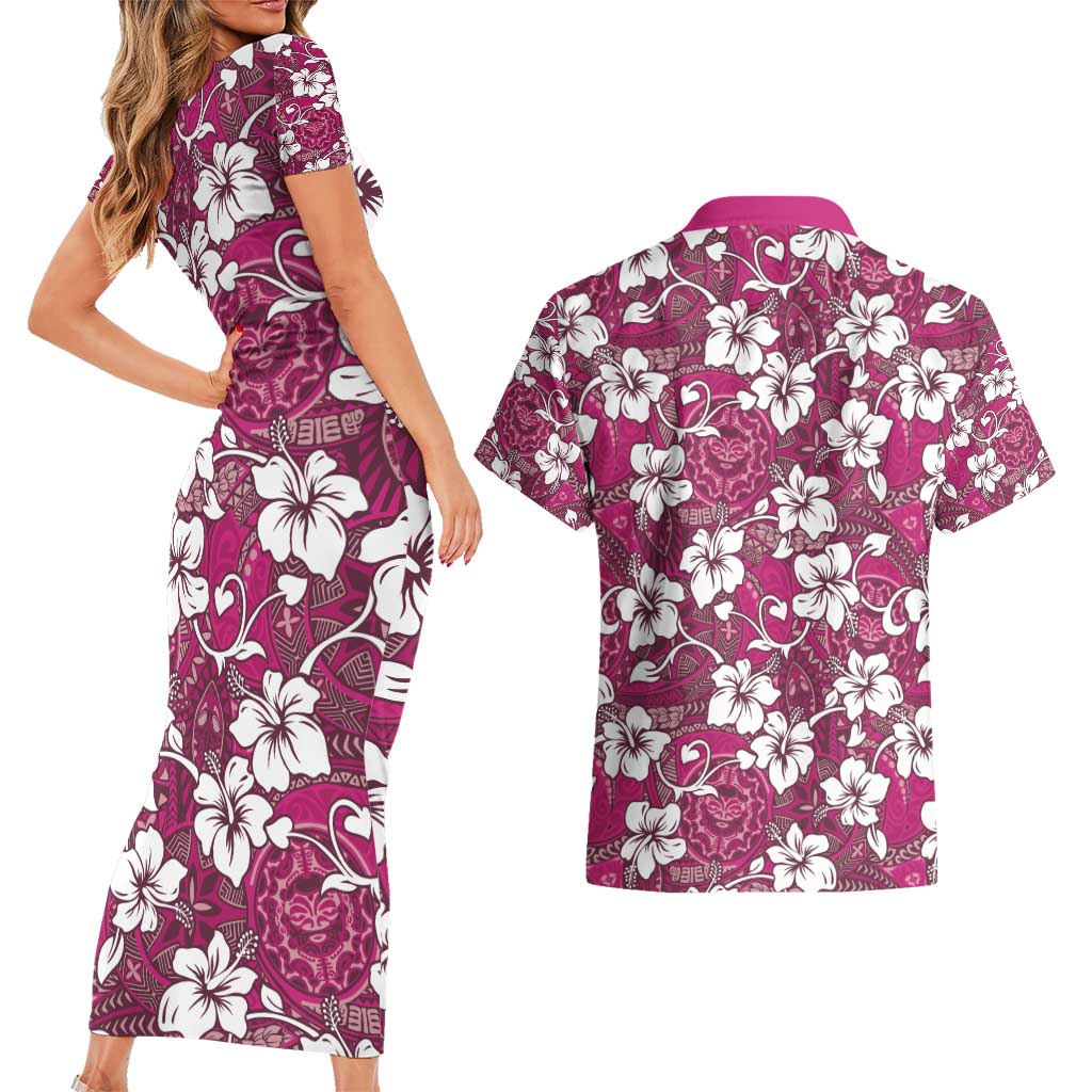 Piqi Bula Fiji Couples Matching Short Sleeve Bodycon Dress and Hawaiian Shirt Fijian Tapa Seamless Hibiscus LT14 - Polynesian Pride