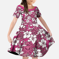 Piqi Bula Fiji Family Matching Mermaid Dress and Hawaiian Shirt Fijian Tapa Seamless Hibiscus LT14 Daughter's Dress Pink - Polynesian Pride