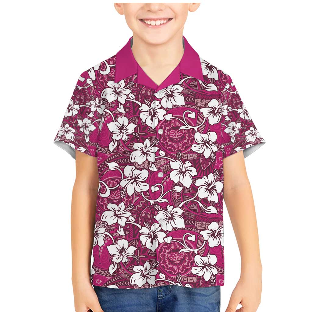 Piqi Bula Fiji Family Matching Mermaid Dress and Hawaiian Shirt Fijian Tapa Seamless Hibiscus LT14 Son's Shirt Pink - Polynesian Pride