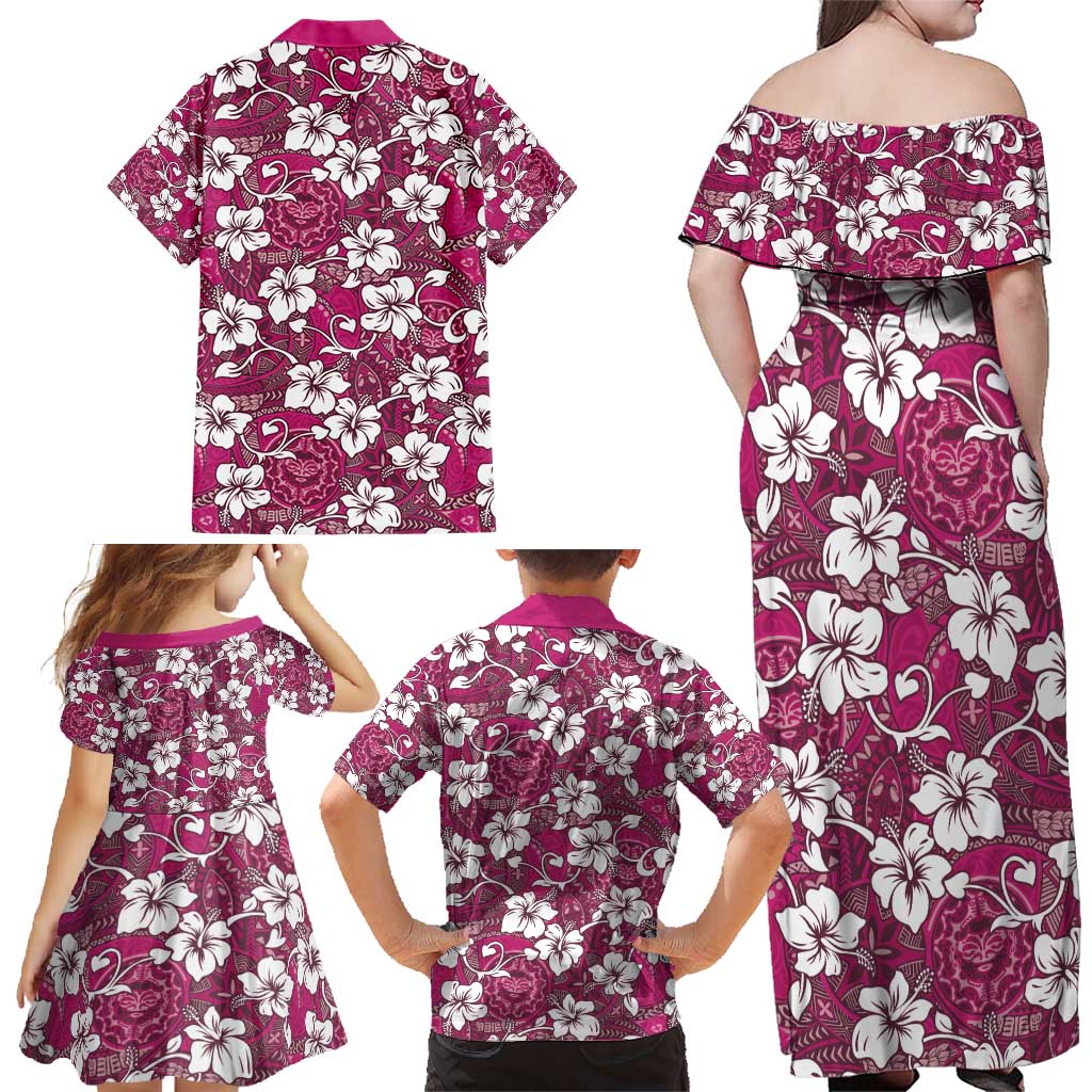 Piqi Bula Fiji Family Matching Off Shoulder Maxi Dress and Hawaiian Shirt Fijian Tapa Seamless Hibiscus LT14 - Polynesian Pride