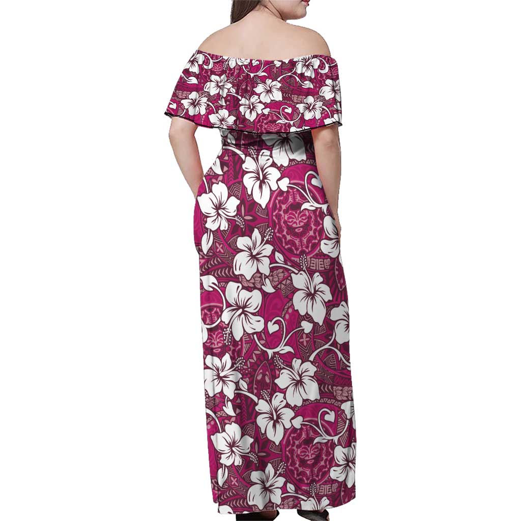 Piqi Bula Fiji Family Matching Off Shoulder Maxi Dress and Hawaiian Shirt Fijian Tapa Seamless Hibiscus LT14 - Polynesian Pride