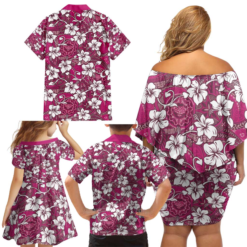 Piqi Bula Fiji Family Matching Off Shoulder Short Dress and Hawaiian Shirt Fijian Tapa Seamless Hibiscus LT14 - Polynesian Pride
