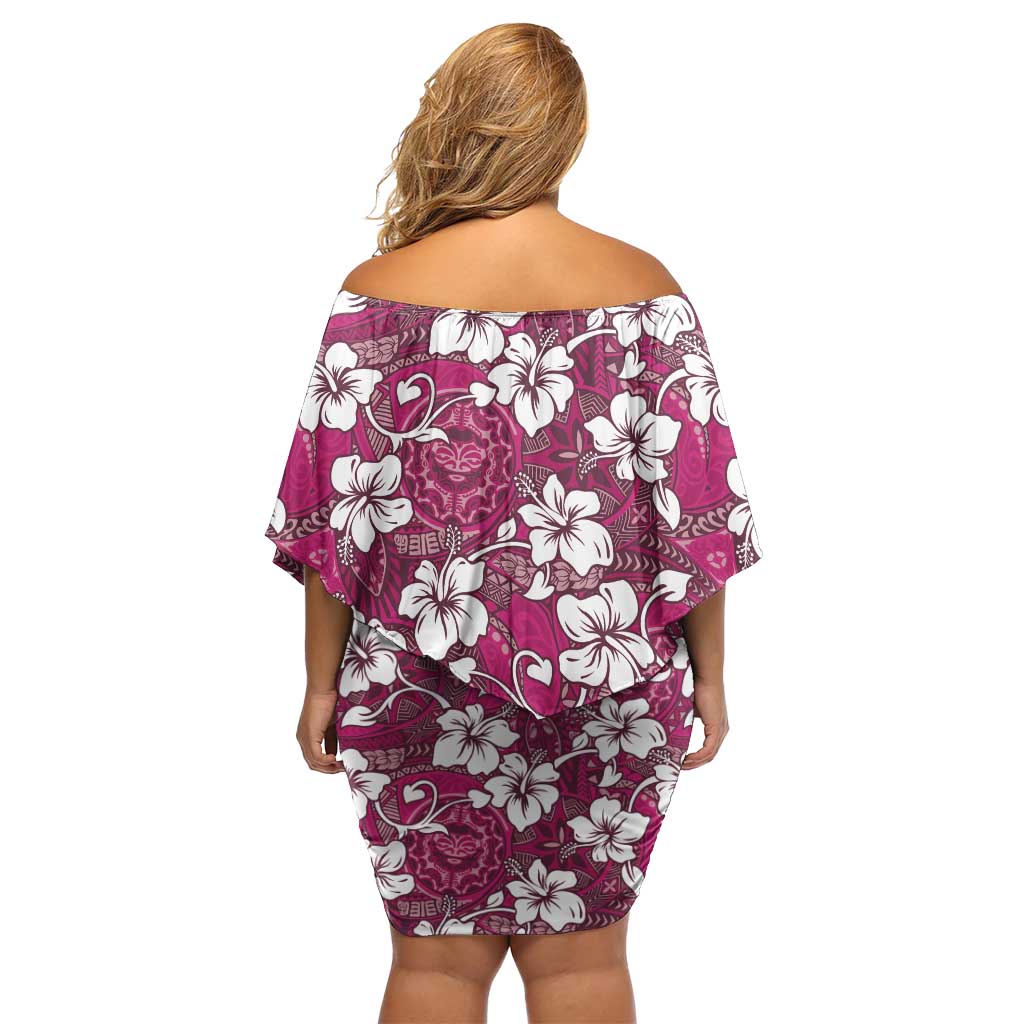 Piqi Bula Fiji Family Matching Off Shoulder Short Dress and Hawaiian Shirt Fijian Tapa Seamless Hibiscus LT14 - Polynesian Pride