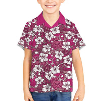 Piqi Bula Fiji Family Matching Off Shoulder Short Dress and Hawaiian Shirt Fijian Tapa Seamless Hibiscus LT14 Son's Shirt Pink - Polynesian Pride