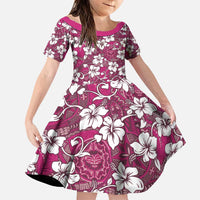 Piqi Bula Fiji Family Matching Puletasi and Hawaiian Shirt Fijian Tapa Seamless Hibiscus LT14 Daughter's Dress Pink - Polynesian Pride