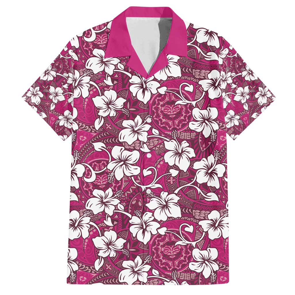 Piqi Bula Fiji Family Matching Puletasi and Hawaiian Shirt Fijian Tapa Seamless Hibiscus LT14 Dad's Shirt - Short Sleeve Pink - Polynesian Pride