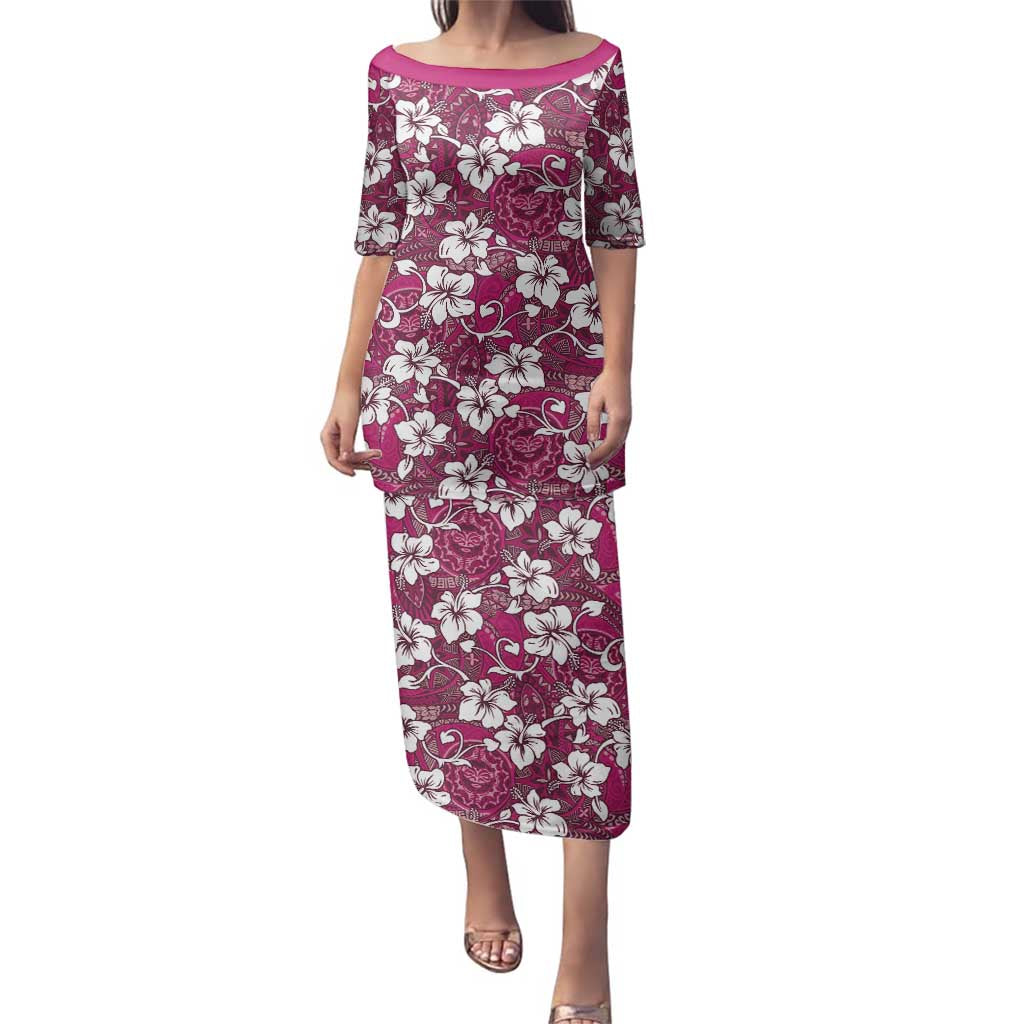 Piqi Bula Fiji Family Matching Puletasi and Hawaiian Shirt Fijian Tapa Seamless Hibiscus LT14 Mom's Dress Pink - Polynesian Pride