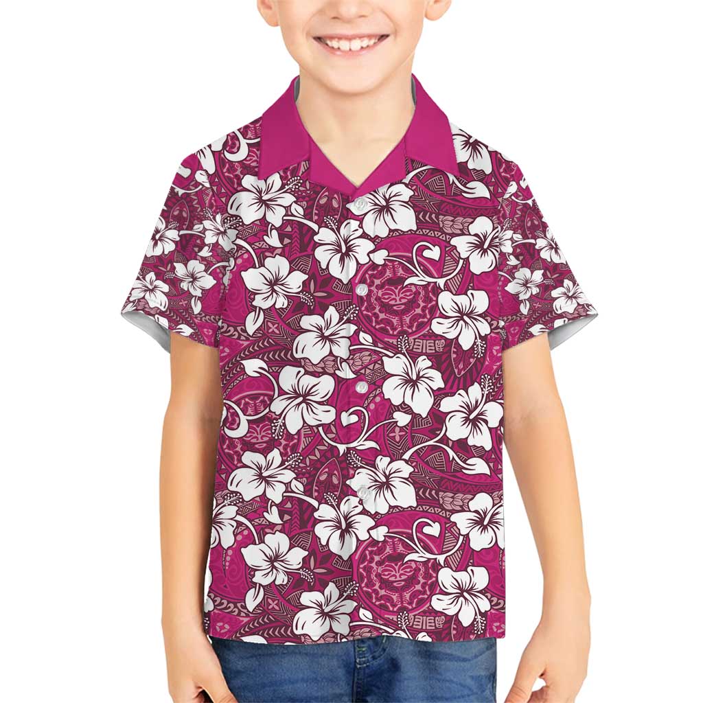 Piqi Bula Fiji Family Matching Puletasi and Hawaiian Shirt Fijian Tapa Seamless Hibiscus LT14 Son's Shirt Pink - Polynesian Pride
