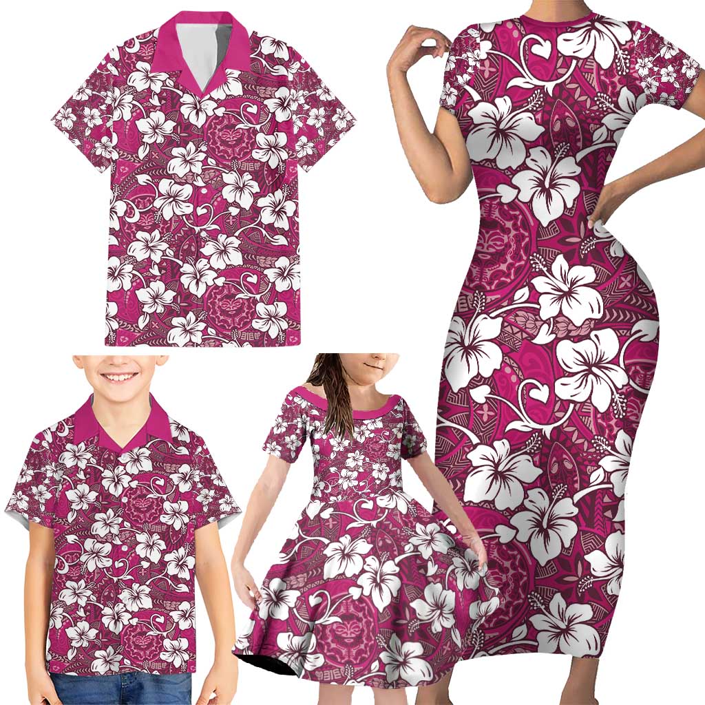 Piqi Bula Fiji Family Matching Short Sleeve Bodycon Dress and Hawaiian Shirt Fijian Tapa Seamless Hibiscus LT14 - Polynesian Pride