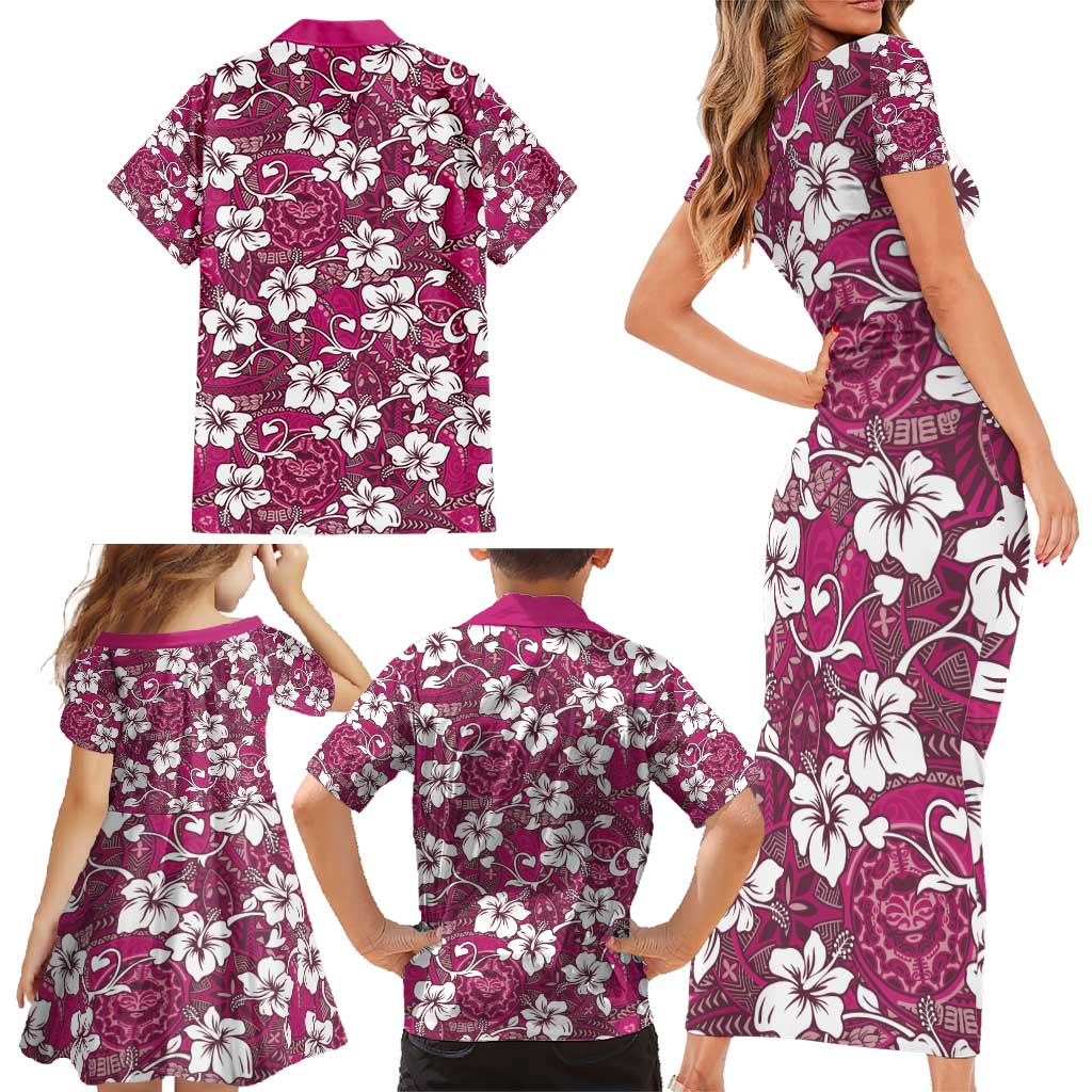 Piqi Bula Fiji Family Matching Short Sleeve Bodycon Dress and Hawaiian Shirt Fijian Tapa Seamless Hibiscus LT14 - Polynesian Pride