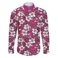 Piqi Bula Fiji Family Matching Short Sleeve Bodycon Dress and Hawaiian Shirt Fijian Tapa Seamless Hibiscus LT14 Dad's Shirt - Long Sleeve Pink - Polynesian Pride