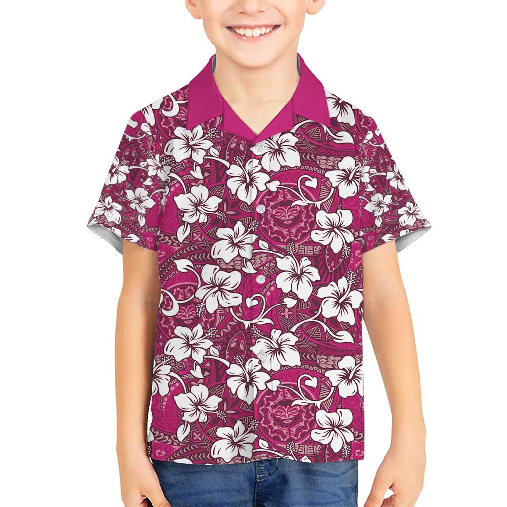 Piqi Bula Fiji Family Matching Short Sleeve Bodycon Dress and Hawaiian Shirt Fijian Tapa Seamless Hibiscus LT14 Son's Shirt Pink - Polynesian Pride