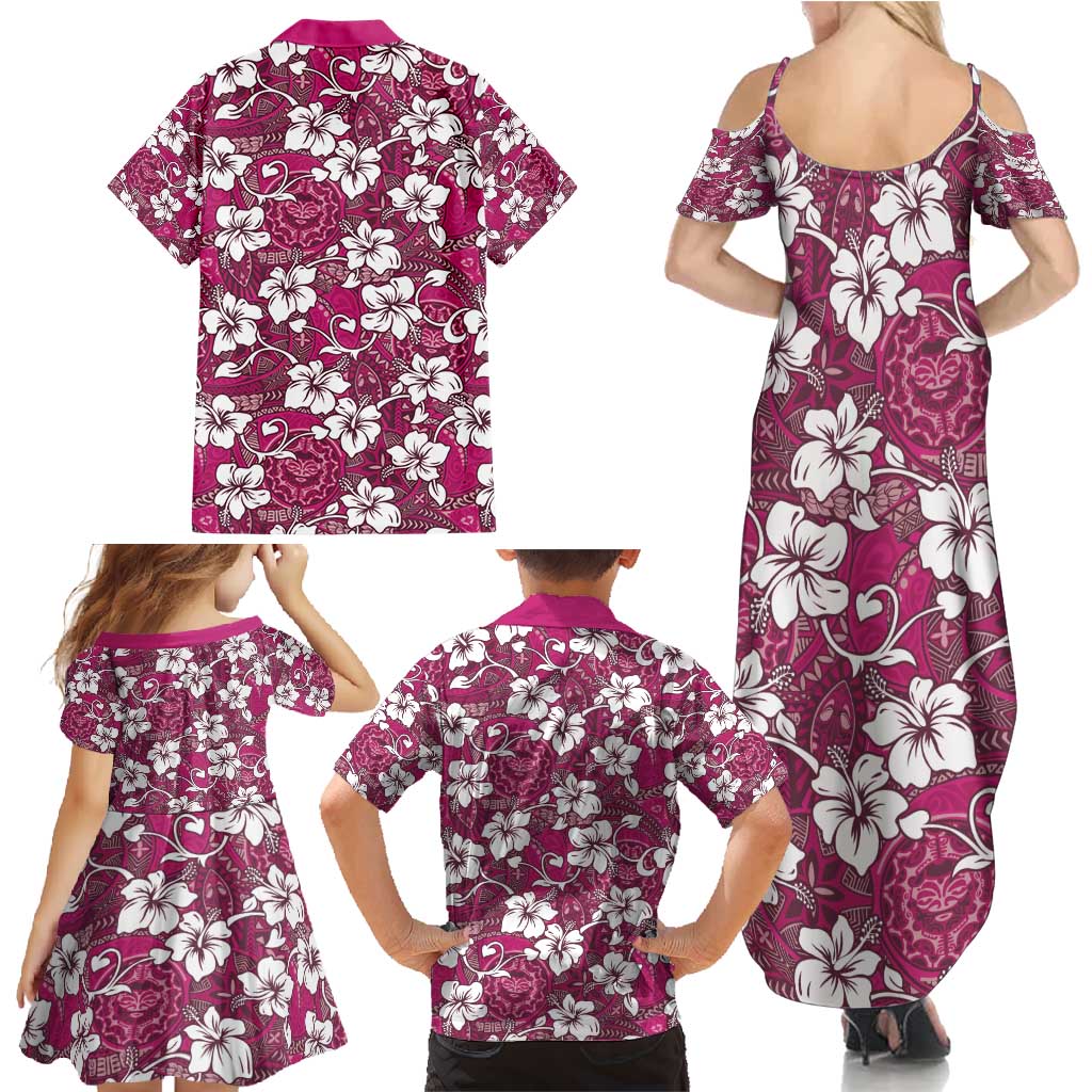 Piqi Bula Fiji Family Matching Summer Maxi Dress and Hawaiian Shirt Fijian Tapa Seamless Hibiscus LT14 - Polynesian Pride
